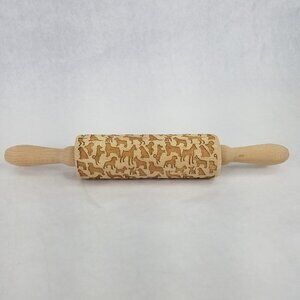 Wooden Rolling Pin Dog Motif Laser Etched Beautiful Baking Springerle Cookie